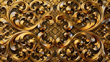 Intricate golden ornamental pattern with swirling baroque design elements