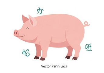 Fototapeta premium Flat illustration of pig, representing wealth, abundance, and prosperity.