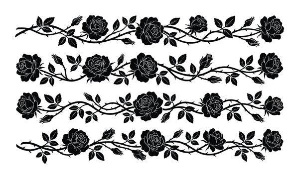 Detailed rose vine borders. Perfect for decorative elements with leaves and thorns.