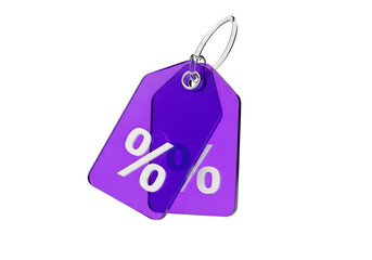 Transparent Purple Price Tags with Percentage Symbol for Online Retail Sales and Marketing Promotions