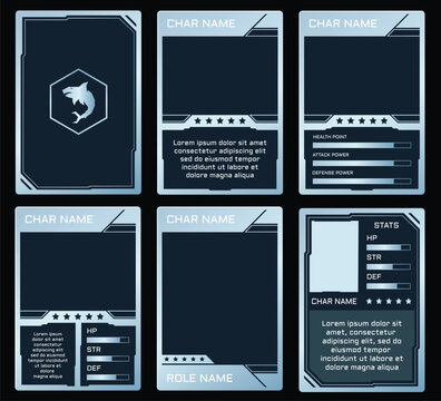 modern military Themed game trading card templates with an blue and silver gradient color. Customizable vector design for TCG, RPG, and character cards