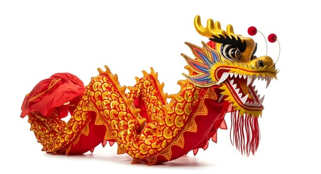 Properti tari naga yang terlihat pada gambar adalah bagian dari kostum besar yang digunakan dalam pertunjukan Tari Naga atau Liong tradisional Tiongkok. 