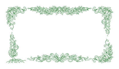 Green leafy frame. Botanical design, leaf illustration. Decorative corners, invitation, greeting card decor.