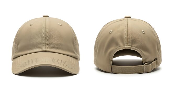 Two Views of a Plain Tan Baseball Cap.
