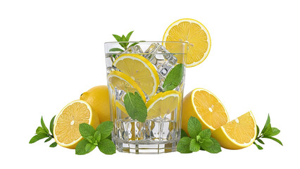 Glass of Lemonade with Fresh Lemons and Mint
