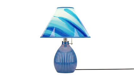 Blue Abstract Art Lamp with Ribbed Base