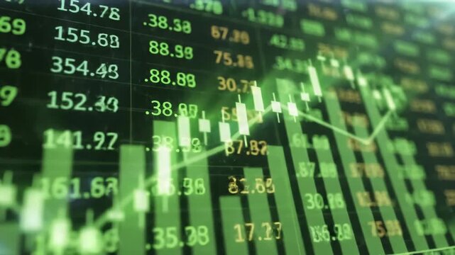 Green Screen financial stock market numbers business success and growth concept abstract economy data on display loop animation scene 1 with distortion, overlay, glitch, static noise, scan lines black