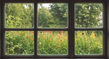 Fototapeta premium Through Pane: Summer Garden Vista