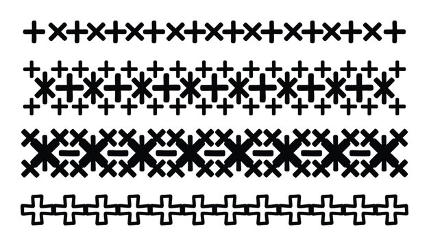 Ornamental stitch borders vector design. Black geometric patterns for fabric trim, embroidery, and craft projects.