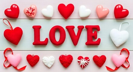 Word love depicted with red hearts of various tones, perfect for valentines day, romantic themes, wedding invitations, and loverelated designs.