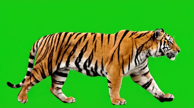 Jungle & Safari Overlays with tiger slowly walking seamlessly looped on green screen real shot isolated chroma key perfect for digital composition cinema 3d mapping distortion, overlay, glitch, static