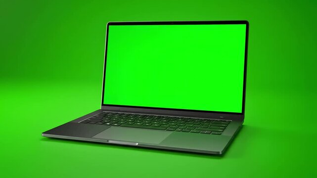 Green Screen laptop frameless computer rotation from the top with opening display video includes a and luma matte mask easy way to replace background 4k 60fps uhd scene 1 distortion, overlay, glitch