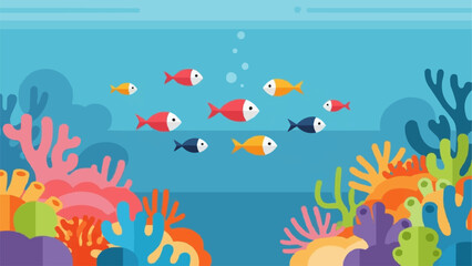 Obraz premium Colorful fish swimming in a vibrant coral reef underwater scene.