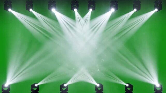 Dynamic Light Movement with spotlight stage background animation glowing beams on green screen for concert theater and event visuals realistic moving spotlights effect video editing motion graphics
