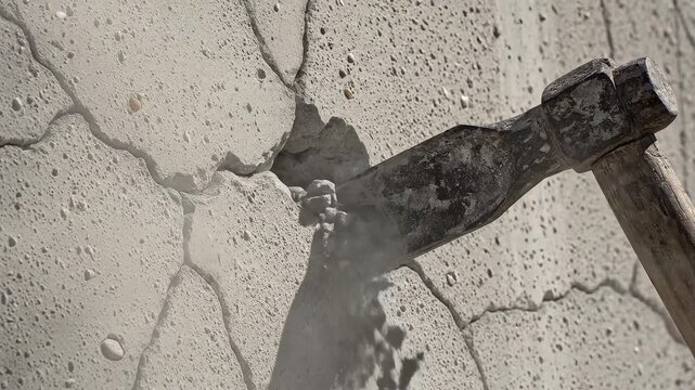Hammer striking concrete wall
