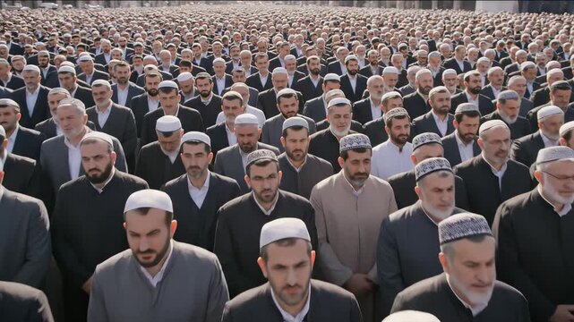 Large group of men in traditional attire