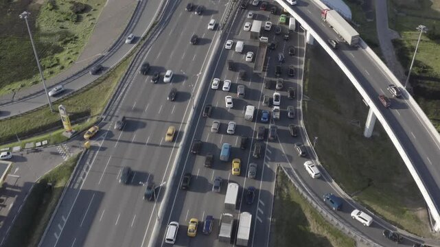 Drone flying along MKAD highway in Moscow