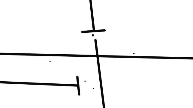 A simple simulation of a microcircuit or electronic system where electrons, ions or other particles run along microstrip lines or conductors.
