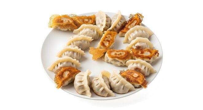 Gambar tersebut menampilkan gyoza atau pangsit Jepang, yang dikenal juga sebagai jiaozi di Tiongkok. 