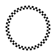 A circular black-and-white checkered frame resembling a racing flag border on a white background