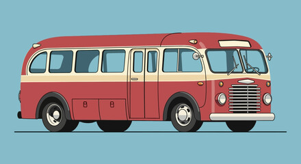 A vintage red and cream bus on a blue background © jaka-Stock