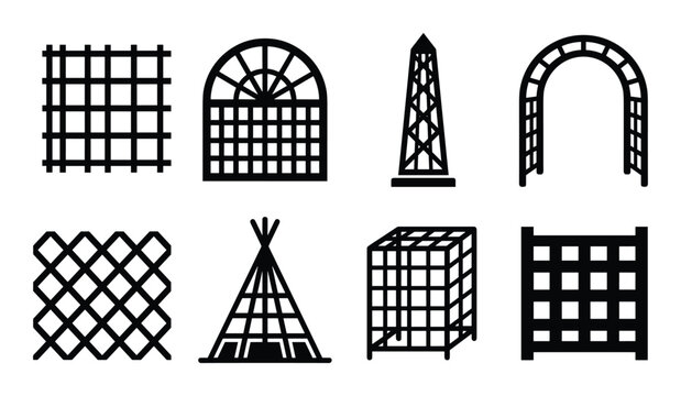 Vector illustration of trellis styles. Different geometric designs for garden and architectural purposes.