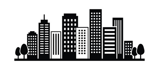 Fototapeta premium Vector skyline with modern building and trees illustration. Perfect for cityscape or urban background designs.