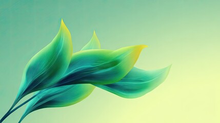 Fototapeta premium Vibrant Green Leaves with Soft Curves and Gentle Gradient Background for Nature and Botanical Themed Designs in Fresh Aesthetic Styles