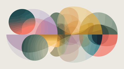 Fototapeta premium Modern abstract composition of overlapping colorful translucent circles and semi circles