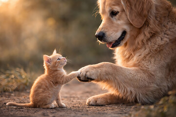 Safety and Friendship ? Handshake Between a Kitten and a Large Dog