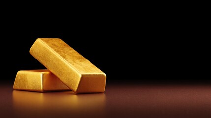 Two gleaming gold bars resting on a polished surface against a dark background, symbolizing wealth, investment, and luxury in a minimalistic setting