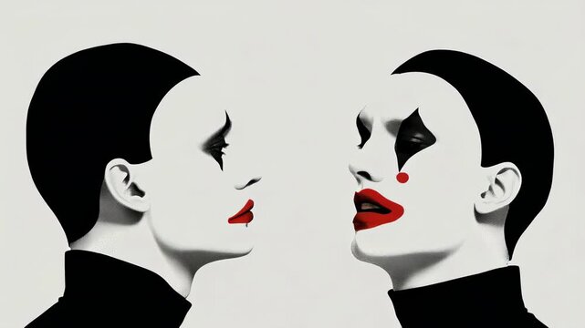 Two men in mime makeup on white background