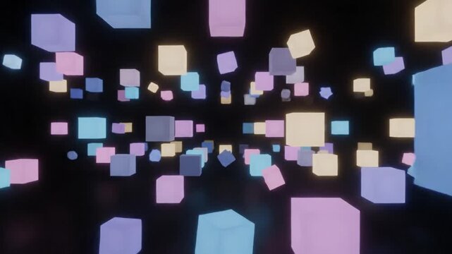 3D geometric vector illustration featuring a colorful mosaic pattern of abstract squares and cubes for a modern technology business web backdrop