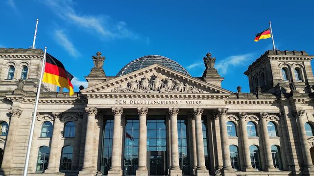 German Reichstag building with flags