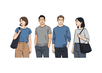 Obraz premium Thin Line CAD Drawing Vector of People – Human Figure Outline Icons for Architecture and Landscape Design