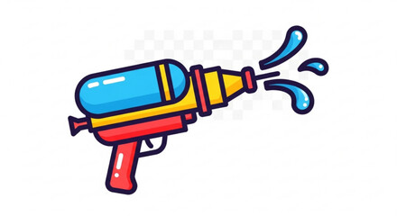 Obraz premium Colorful water gun with blue water splashing out toy weapon