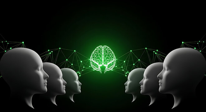 Illustration of Human Brain Network Connection - Artificial Intelligence, Neuralink, Minds. Isolated on transparent background