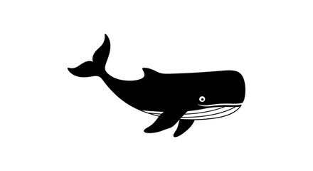Fototapeta premium Simple black and white cartoon illustration of a whale swimming in profile.