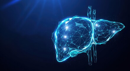 Digital of a glowing blue liver with connected nodes