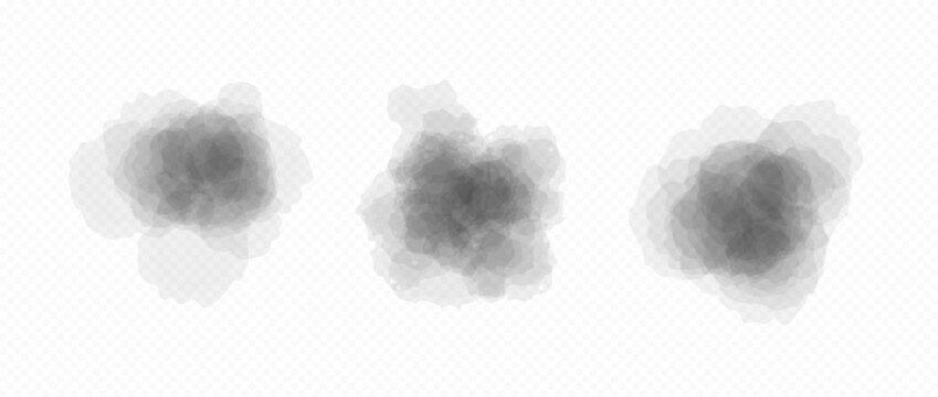 Grey blobs set in watercolor style. Soft black watercolour texture splash effects. Round ink or paint brush shape element collection. Abstract pastel color splatters, spots, stains and drops. Vector