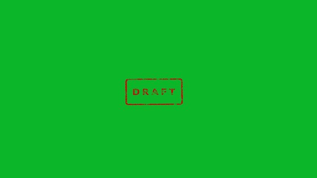 Draft 3d rubber stamp seal features bold red text on white background. draft rubber grunge stamp seal. draft rubber stamp animation with gold 3d stamp.