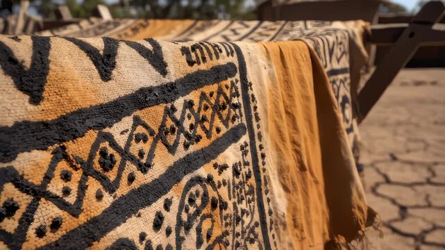 Close Up of Mudcloth Drying Outdoors in Mali West Africa