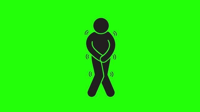 Animation of a restless person holding his crotch, cartoon concept, urinary incontinence, urgent urge to urinate, health problems, cystitis. 4K green screen video.