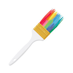 Illustration of a paintbrush with vibrant rainbow-colored paint on a solid black background