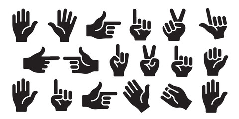 Various hand gestures and signals showing counting pointing and gestures of peace and success
