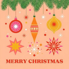 Retro Style Christmas Design On Light Salmon Background
