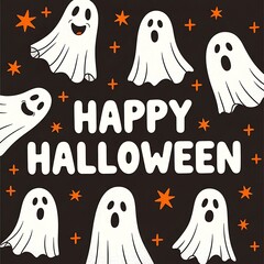 Happy Halloween Vertical Illustration Dark Brown Black Background