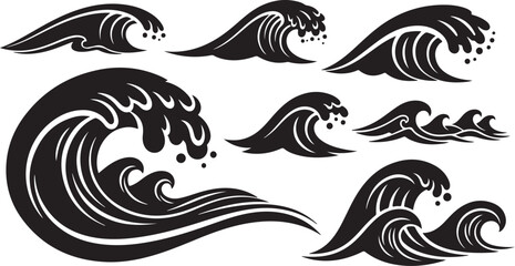 Obraz premium Black and white ocean wave vector graphics and illustrations
