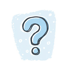 Cartoon question mark on a light blue scribble backdrop