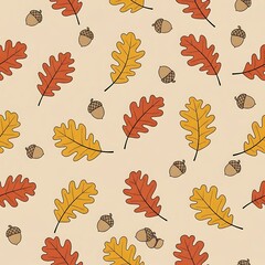 Stylized Autumn Elements Seamless Pattern Light Beige Background